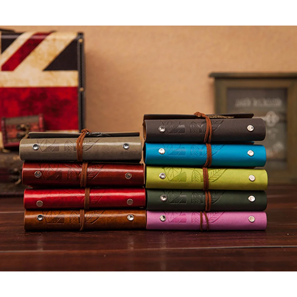 

Vintage Diary Planner School Leaf Leather Cover Loose Leaf 6 Holes Blank Notebook Journal Diary Gift for Students Book