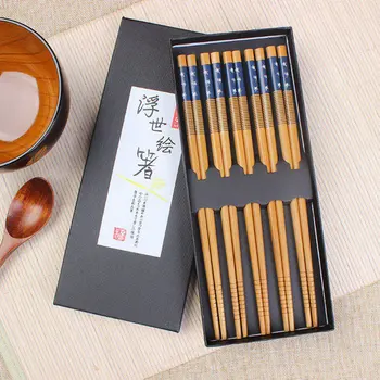 

5 Pairs Natural Bamboo Chinese Chopsticks Reusable Tableware Dinning Eating Japanese Chopstick for Gift Sushi Food Sticks