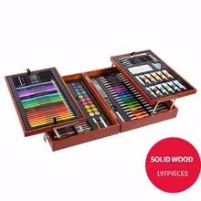 197 шт. для эскизов и рисования с деревянным футляром цветные карандаши набор для художественной живописи для детей детские инструменты для рисования