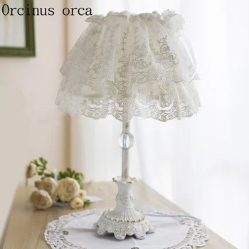 

Korean White Lace desk lamp Princess children's room Girls bedroom bedside lamp Nordic warm cloth desk lamp free shipping