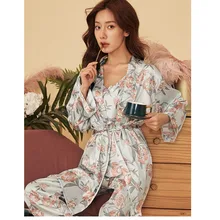 3 шт., сексуальное Очаровательное платье с длинными рукавами, комплект осеннее тонкое сексуальное шелковое платье на подтяжках для женщин, костюм для дома из шелка