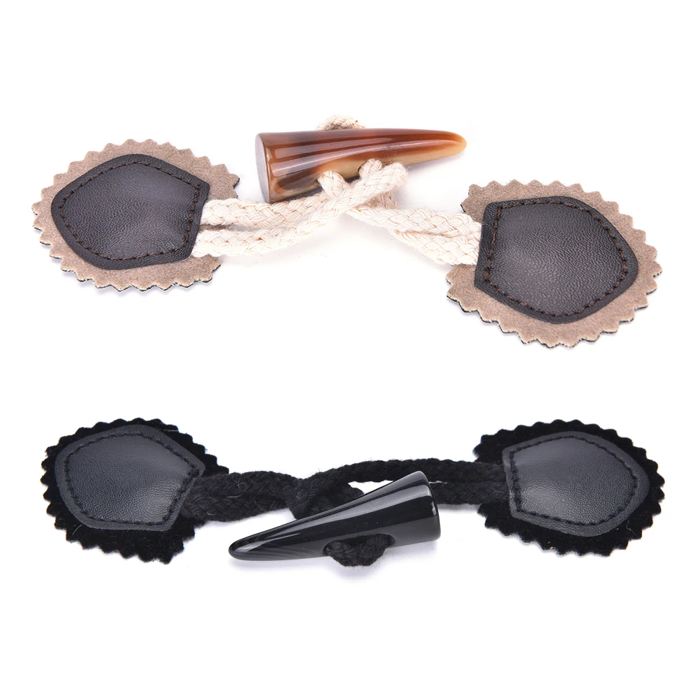 

1Pair Black Coffee Ox Horn Toggle Sewing Button For Coat Jacket Black Brown DIY Garment Accessory