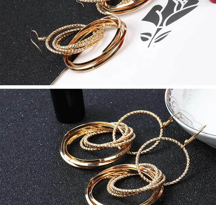 Moda простой oro плата Цвет Geometrico Gran Сиркуло Pendientes Para las Mujeres Уэко Grande