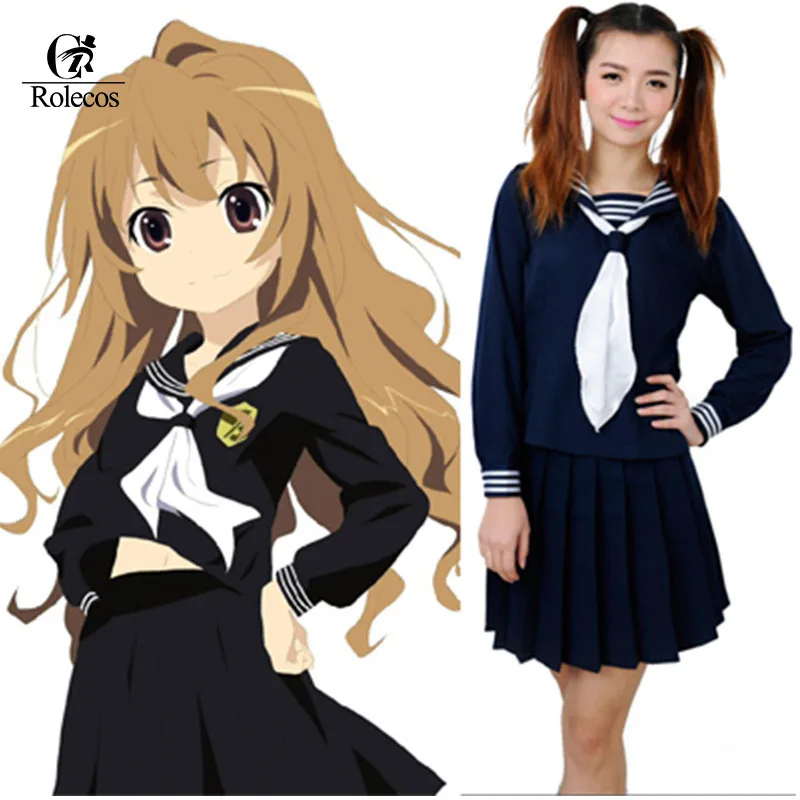 

Rolecos Japanese Anime Toradora Cosplay Costume Aisaka Taiga Cosplay Navy Blue Dress Navy Uniform School Uniform for Girls