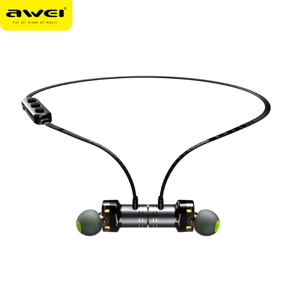 AWEI X670BL, двойной драйвер, беспроводные Bluetooth наушники, наушники с микрофоном, водонепроницаемые, супер бас наушники, стерео звук, гарнитура - Цвет: Black