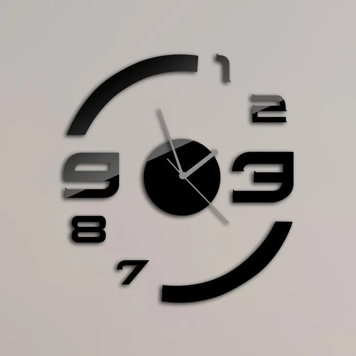 

Creative Gift! Numbers Black Clock Art Modern Luxury DIY 3D Crystal Mirror Wall Clock Wall Sticker Living Room Bedroom Decor