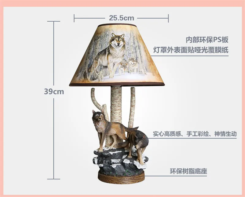 Современная настольная лампа в виде волка из смолы, креативная лампа в виде животных, светильник для спальни, прикроватная лампа, настольная лампа для чтения, светильник для гостиной, арт-деко, светодиодный светильник - Цвет абажура: A