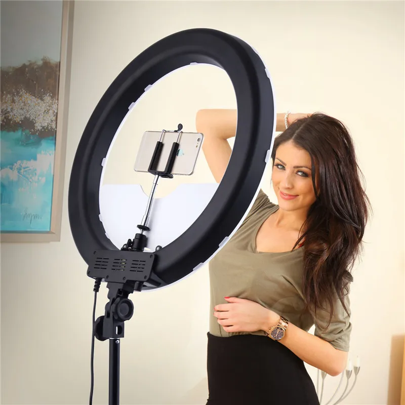 fosoto RL-18 LED Ring Light 18 Inch Photography lighting Dimmable Ring Lamp With Tripod And Mirror Ringlight For Makeup Youtube