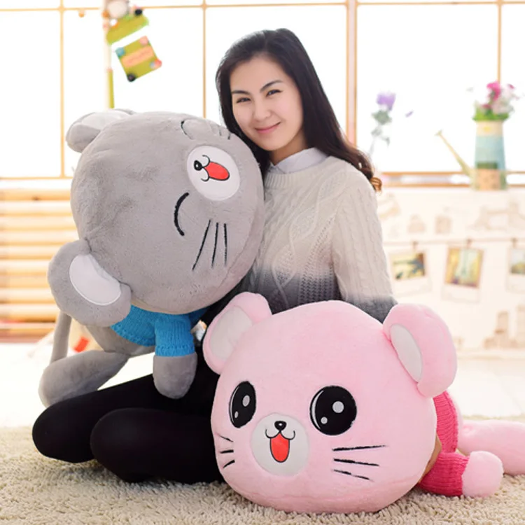 

Hot 1 Pc 35/50cm New Style Lying On Front Bear Plush Toys Smile Mouse Plush Cloth Doll Stuffed animals Pillow Christmas Day Gift