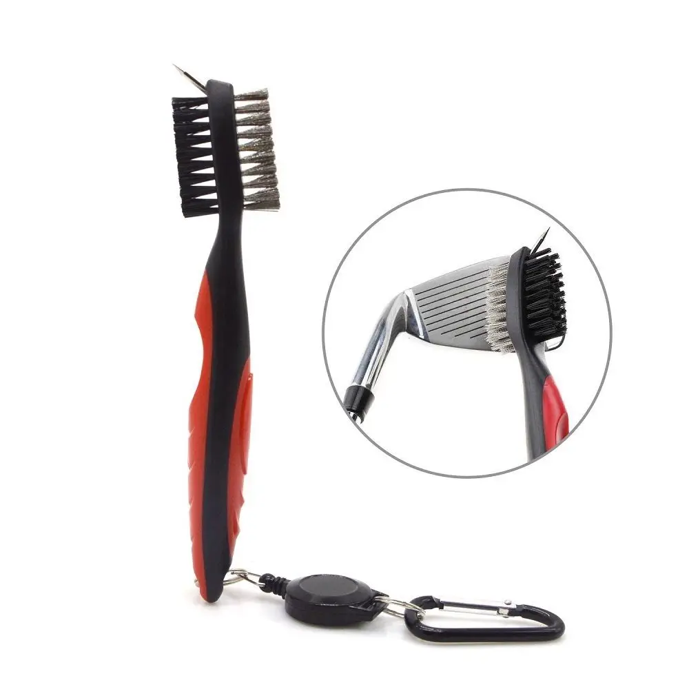 Golf Clean Brush and Club Groove Cleaner with 2ft Retractable Zip-Line