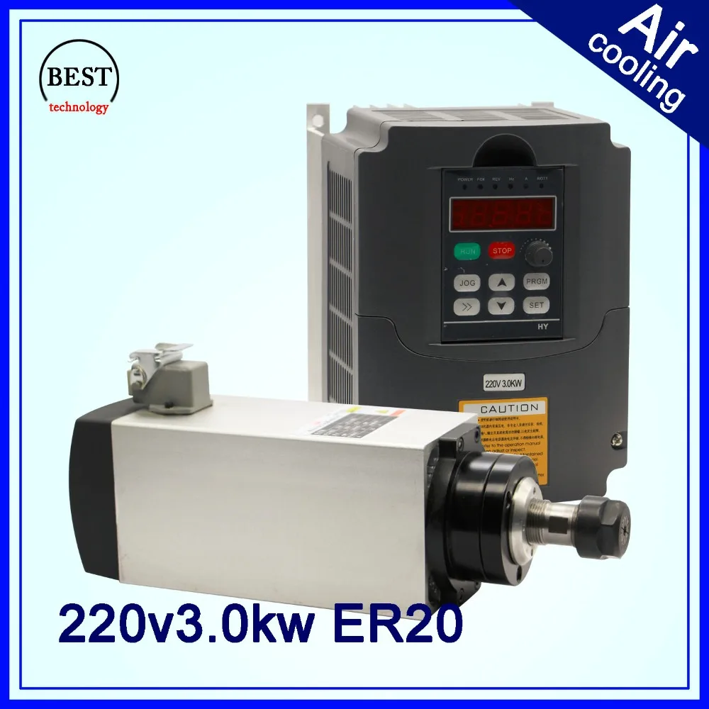 

CNC Spindle motor Air Cooled Spindle Motor 3KW ER20 4 Bearings& 3kw VFD/inverter variable frequency driver spindle speed control