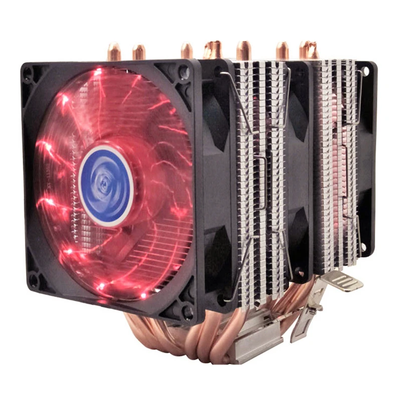 4 6 heatpipe وحدة المعالجة المركزية برودة إنتل 775/1150/1151/1155/1156/1366 2011 AMD 4pin ثنائي برج التبريد 9 سنتيمتر مروحة مصباح ليد