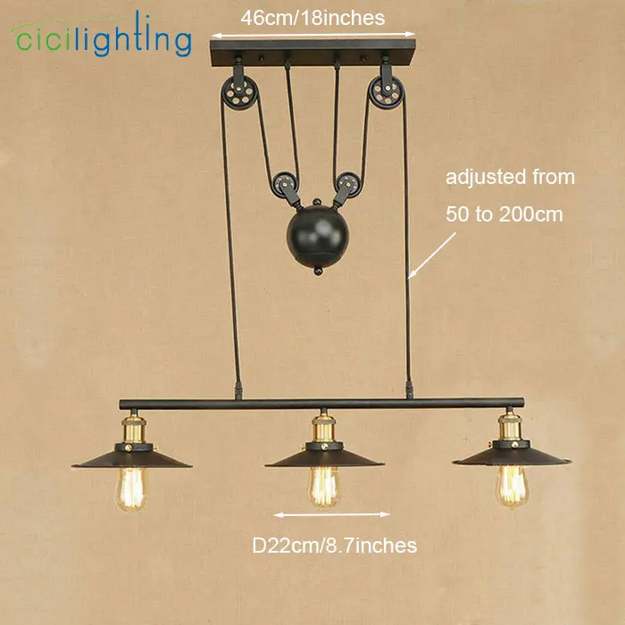 1/2/3/4 светильники люстры Железный оттенок с шкив для Edison Винтаж блеск освещение промышленных черный Эдисон Люстра светильник