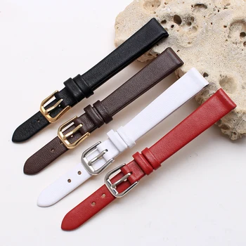 

6mm 8mm 10mm 12mm Black small size wristband quality genuine leather watchband Ultra thin for womens watch band