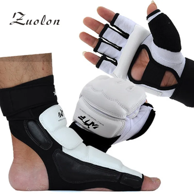 PU Leather Half Finger Taekwondo gloves foot guard TKD protectors