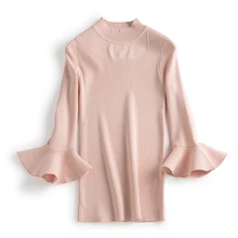 Высокие эластичные вязаная женская мода пуловер свитер бабочка 3 четверти рукав темно-зеленый 3 вида цветов S/M/L