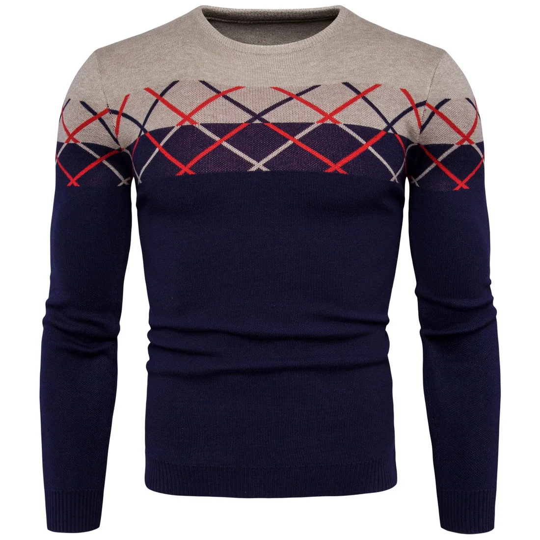 New Plaid Men's Sweaters Pullovers Casual Sweater Male O Collar Slim ...