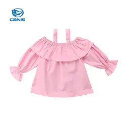 CANIS/2018 милый розовый топ для новорожденных девочек, футболка с открытыми плечами, летние топы, одежда для маленьких девочек, футболка