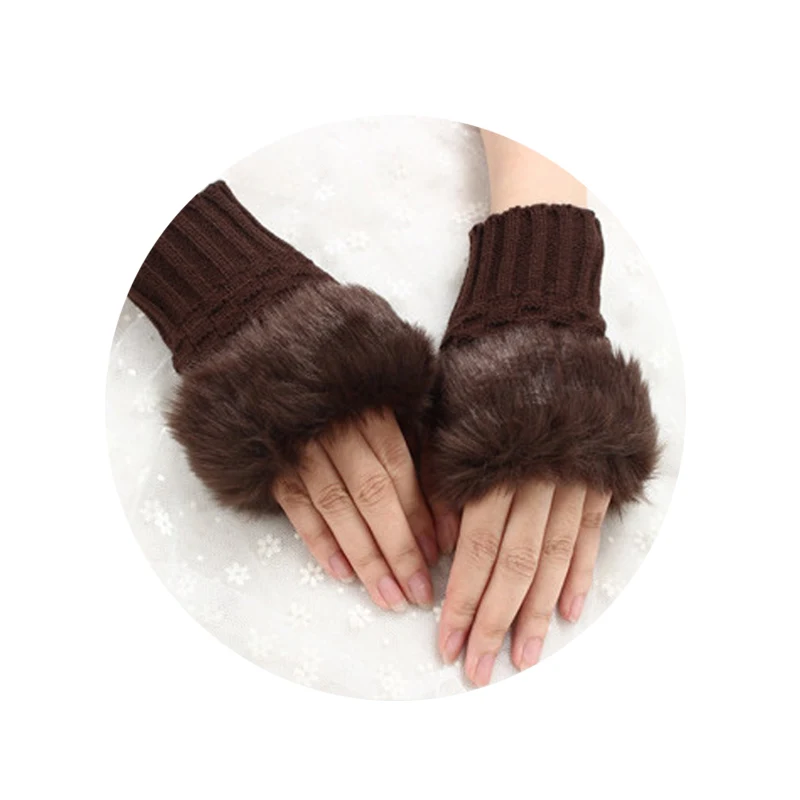 

Pretty Faux Rabbit Hair Wrist Warmer Knitted Women Winter Fingerless Gloves XIN-Shipping