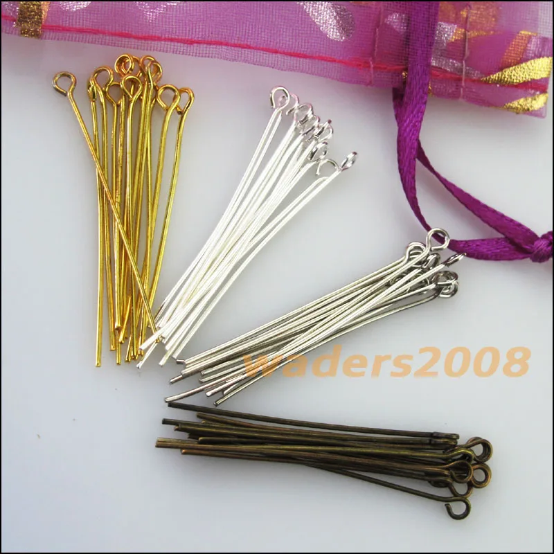 

80Pcs Eye Pins Finding Connectors Gold Silver Bronze Plated 50mm