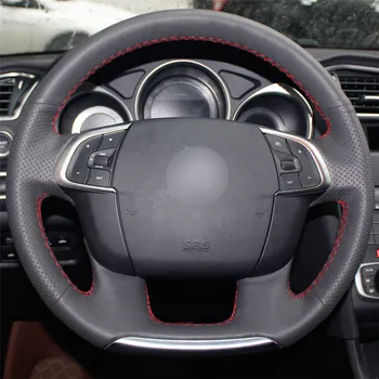 

Black Leather hand-stitched Car Steering Wheel Cover for Citroen C4 C4L 2011-2015 DS4
