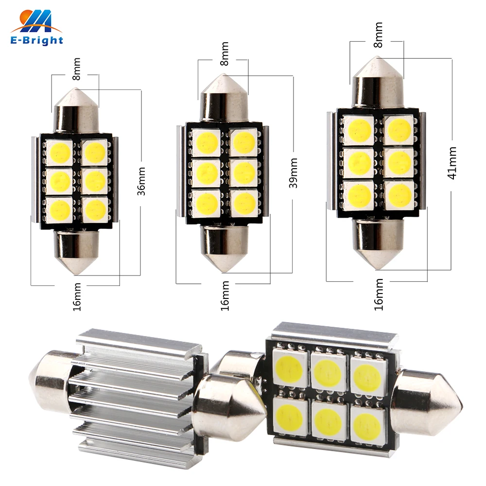 100 шт. гирлянда C5W Canbus led 36 мм 5050 6SMD Авто Чтение ЛАМПОЧКА ошибок 6000 k/39 мм/41 мм светодиодный фонарь освещения номерного знака