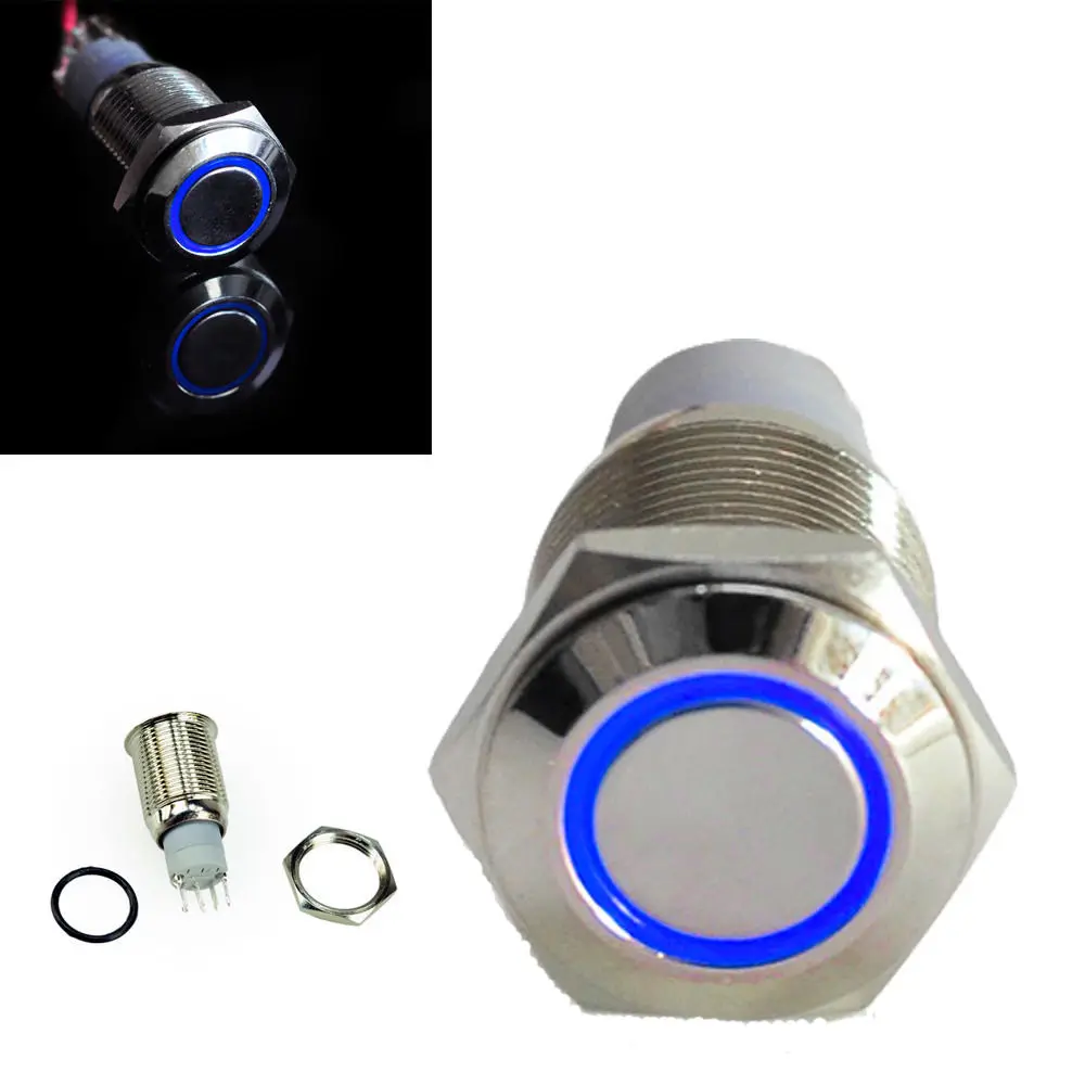 16mm Push Button Switch 12V ON OFF Blue LED Angel Eyes Button Metal 