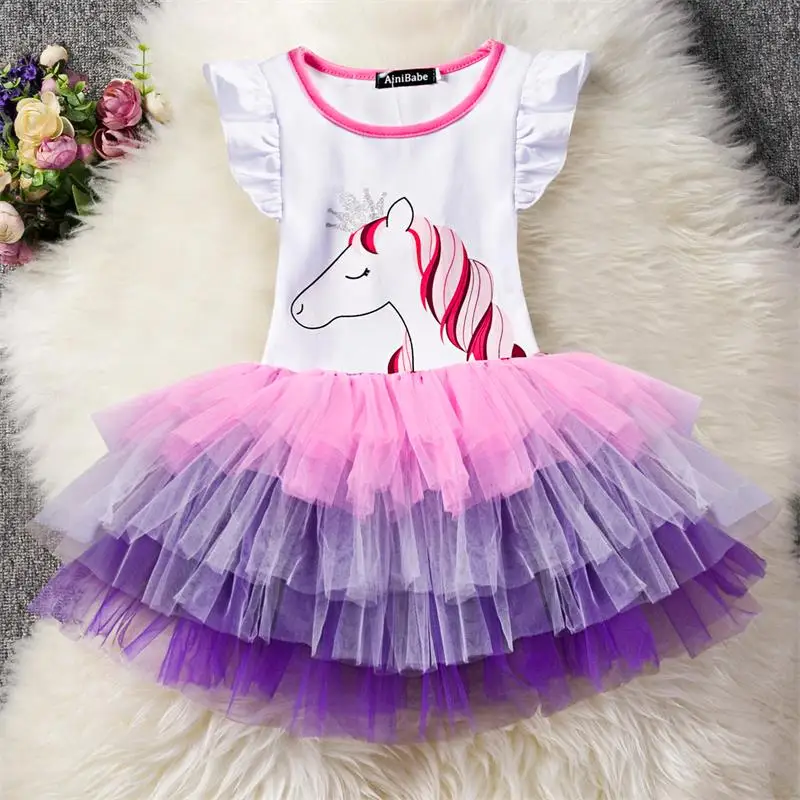 

Girls Summer Dress Flare Sleeve Girls Tutu Dresses Kids Unicorn Princess Dress Children Costume For Kids Cartoon Clothes 3 8 Y