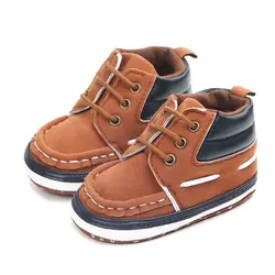 Осень-зима детская обувь для маленьких мальчиков замши шить в высоком состояние полусапожки детская мягкая подошва Первый Walker