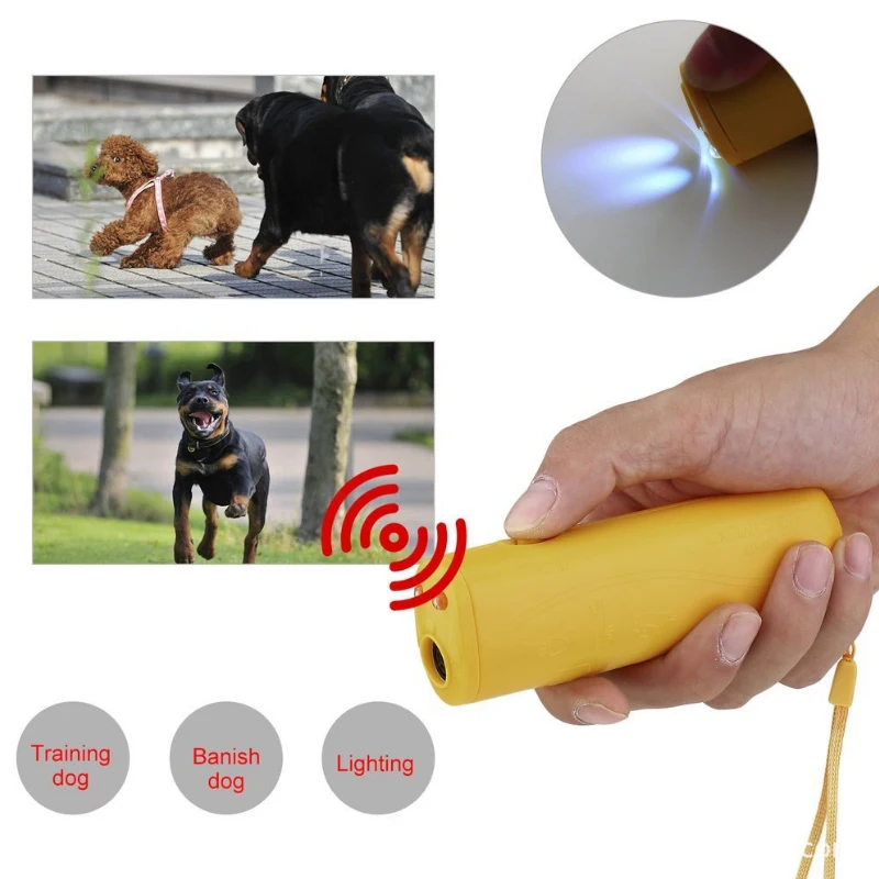 Ультразвуковые приводные товары для домашних собак портативный пластиковый тренировочный светодиодный фонарик для собак в штучной упаковке без батареи желтый и черный безопасность