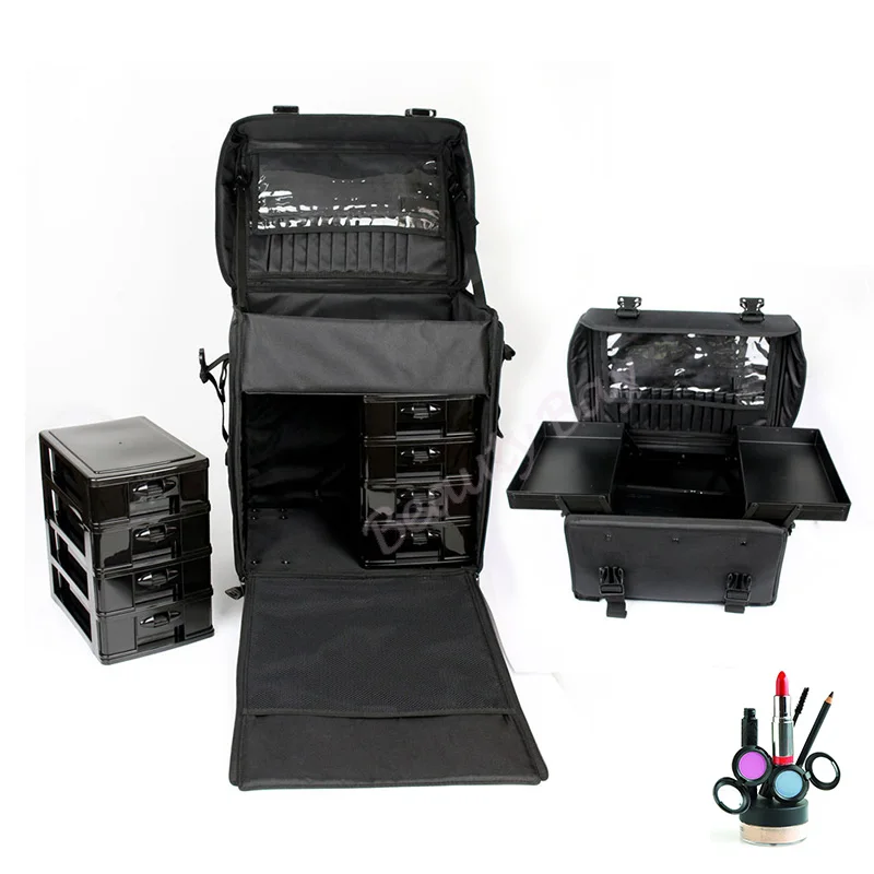 

4 wheels Professional Nylon hair-dressing makeup tool case, 2pcs in 1 set Nylon beauty trolley case with drawers
