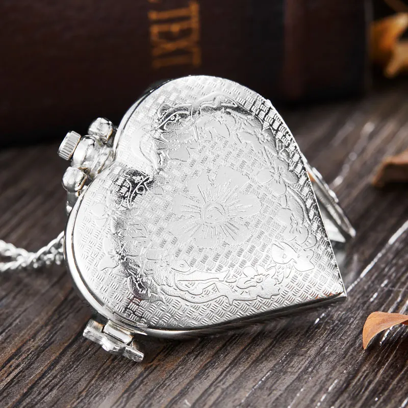 Серебряное пустое сердце в форме кварца карманные часы ожерелье подвеска цепь Женская медовая девушка подарок любовника Reloj de bolsillo