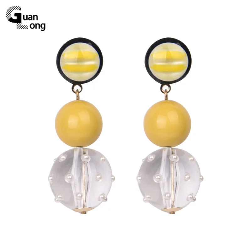 

GuanLong Trendy Long Dangle Big Round Resin Beads Earring for Women Geometric Acrylic Metal Drop Earrings Fashion Jewelry Brinco