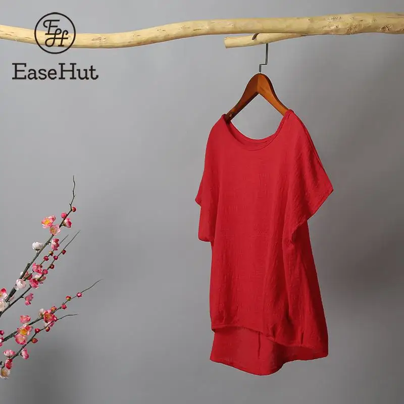 

EaseHut Women Ethnic Loose Casual Blouse Solid Irregular Low High Hemline Short Batwing Sleeve Summer Pullover Tops blusas 2019