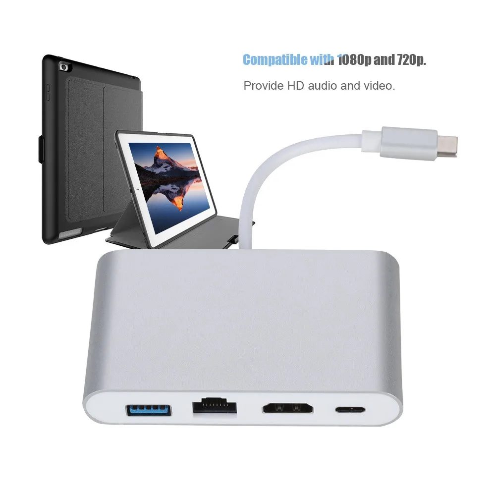 Type-C до 4 USB концентратор USB 3,1 type-C Мини Портативный хаб К HDMI 4 K+ RJ45 Gigabit Ethernet+ USB 3,0 HDMI USB-C адаптер# G