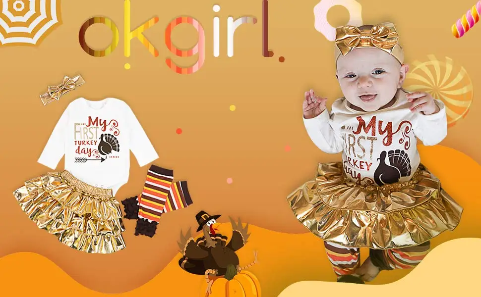 Oklady/Одежда для маленьких девочек на первый день благодарения комбинезон с надписью для новорожденных, штаны с принтом в виде индейки, золотистая балетная пачка, комплекты с платьем