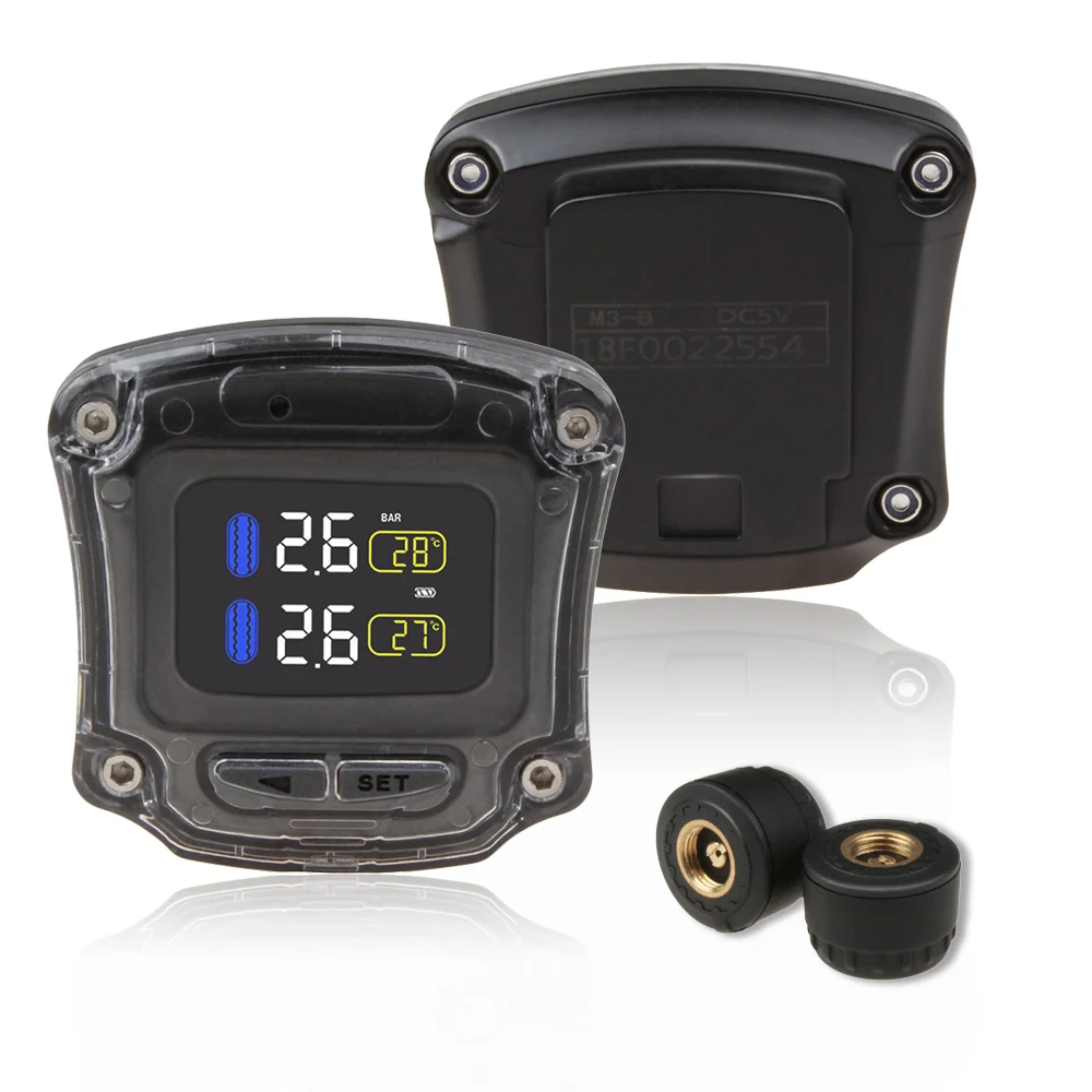 

Motorcycle TPMS Tire Pressure Monitoring System Waterproof LCD Wireless Monitoring System 2 Universal External Sensors
