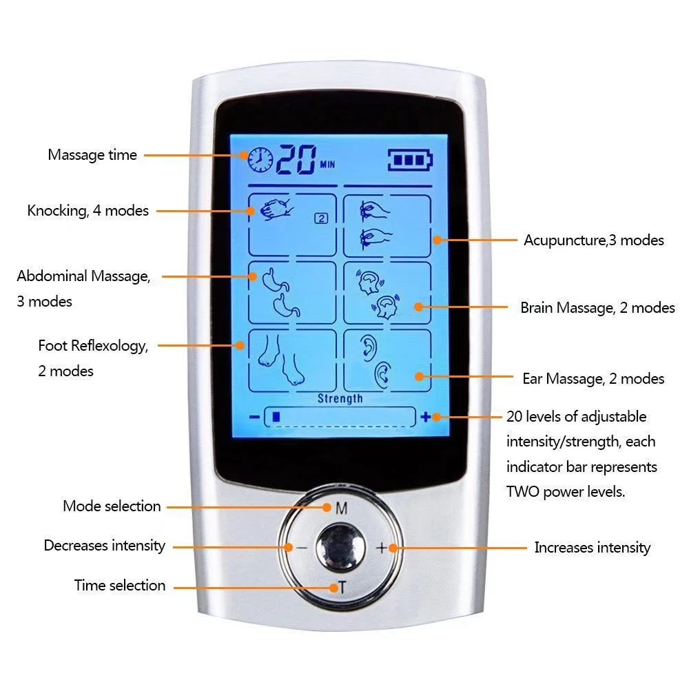 2 Channels TENS Device Digital EMS Massager Electrode Muscle Stimulator