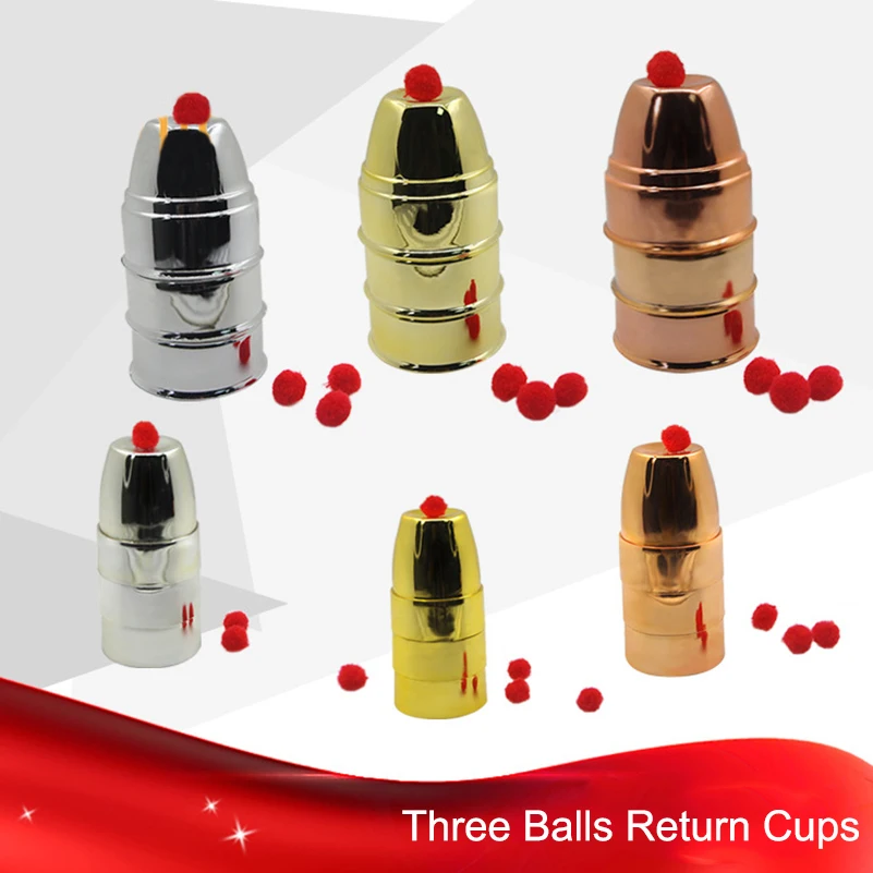 

Magics Gold Three Balls Return Cups Magic Toy Props Big/Samll Professional Silver Three Cups Magic Ball Funny Novelty Gags