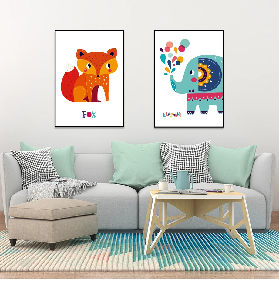 Wall Pictures Art Print Poster Fox And Elephant Waterproof Ink Design Painting Brand Home Decoration New Canvas Printings  (1)