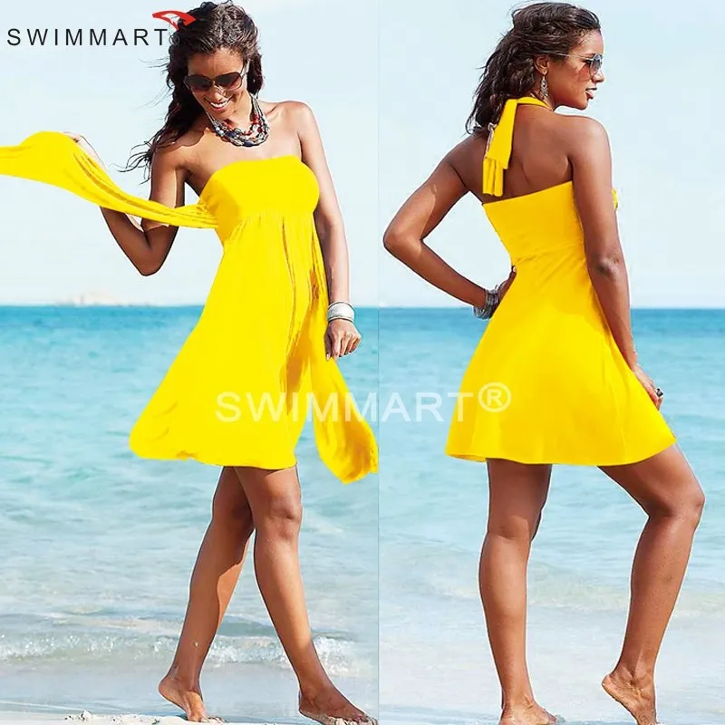 Летние женские пляжные саронги плиссированное платье купальный костюм с открытыми плечами, без бретелек пляжное платье туника женские купальники купальник пляжная одежда