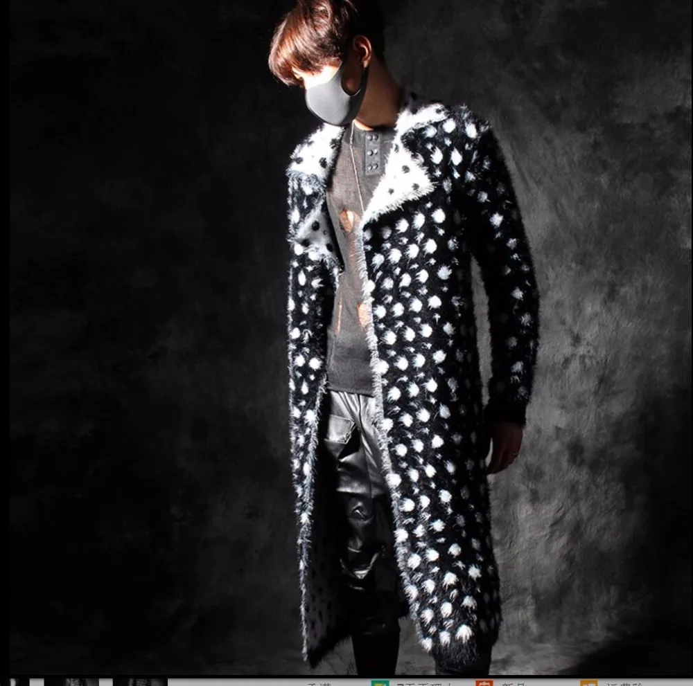 

2020 Winter New Fashion Men's Clothes Long Design Trench Fur Coat Outerwear Loose Cloak Cape Shawl Singer Stage Costumes
