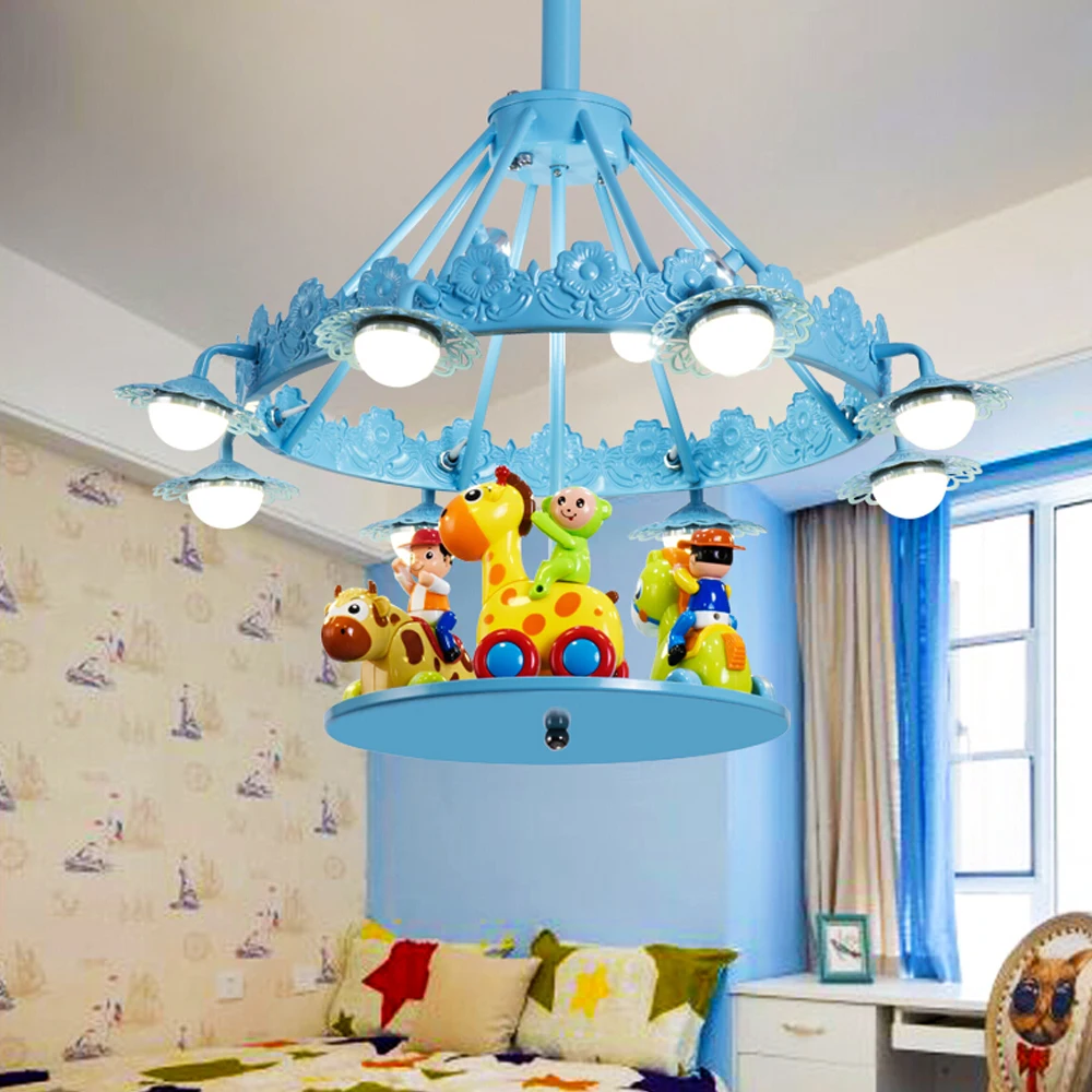 

Modern Simple Iron Carousel Children Led Pendant Lamp Bedroom Girl Princess Room Eye Transmittance Lampshade Led Lamp