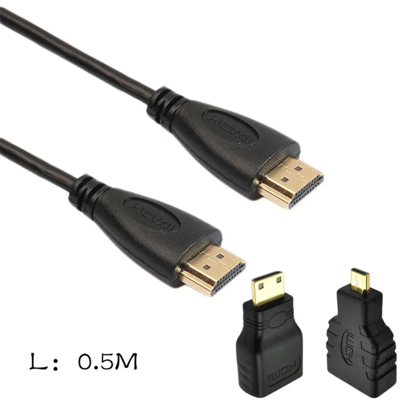 Мини 3 в 1 HDMI Мужской кабель+ адаптер Micro HDMI+ мини HDMI адаптер