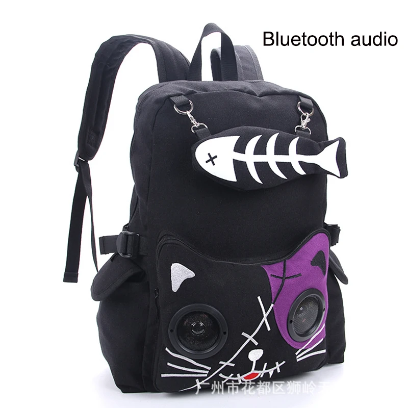 

2018 New Student College Backpacks Fashion Canvas Multifunction Popular Blue tooth Personality Cat Fish Rucksacks for Girls