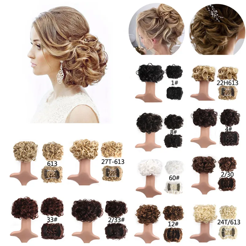 

Black Blonde White Brown Elastic Net Synthetic Curly Chignon With Two Plastic Combs Updo Cover Hair Bun For Women #277410