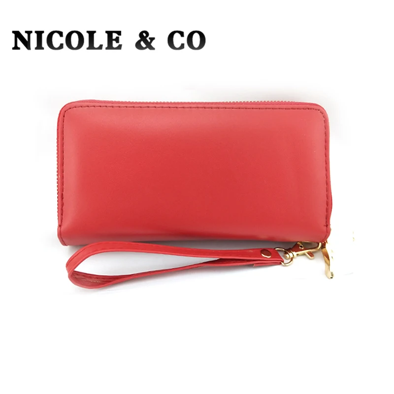 

NICOLE & CO Women Wallets PU Leather Long Style Card Holder Money Purse Fashion Female Zipper Hand Phone Bag