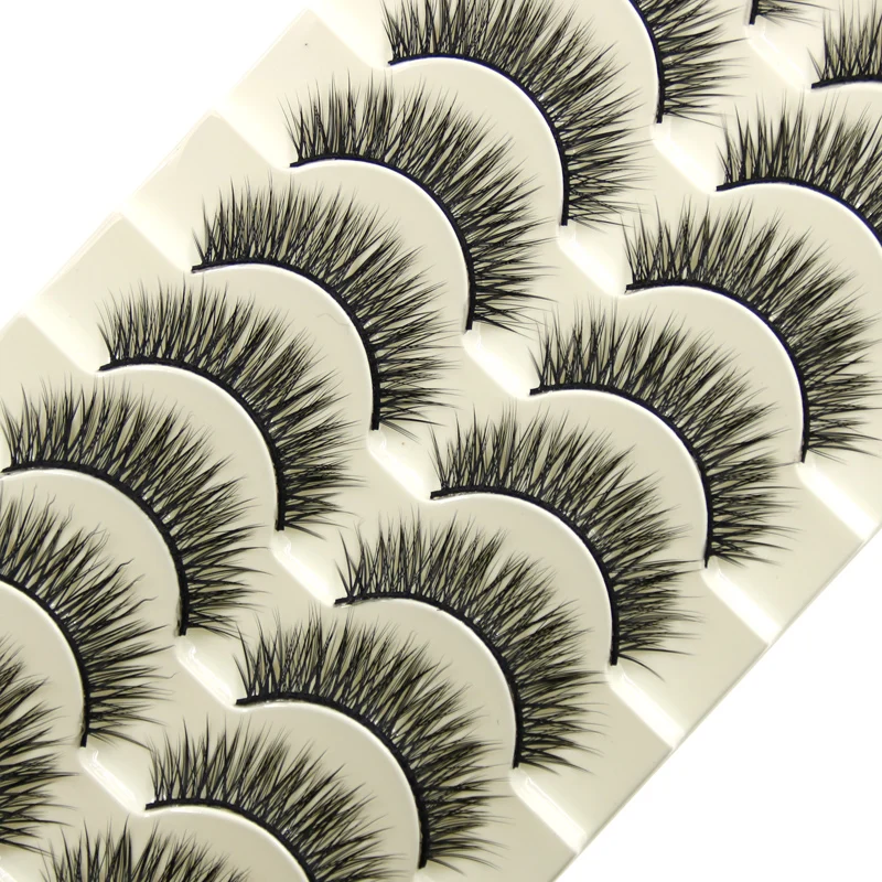 

YOKPN 10 pairs Handmade False Eyelashes Curls Natural Thick Long Fake Eyelashes Stage Performance Makeup Tools Cross Eye Lashes