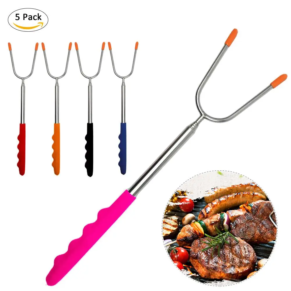 Anti hot Barbecue Fork Stainless Steel 304 Telescopic Barbecue Fork