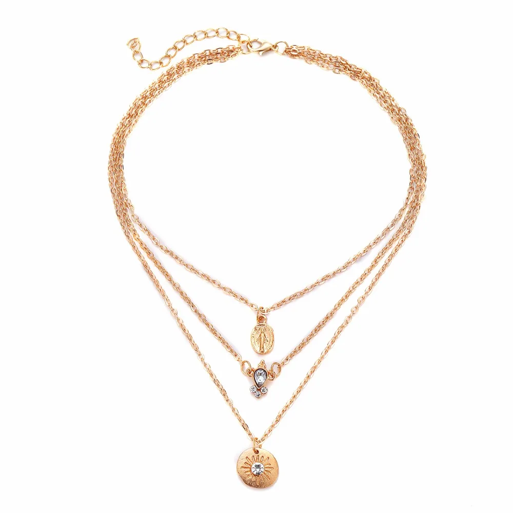 

New Multilayer Crystal Moon Necklaces & Pendants For Women Vintage Charm Gold Choker Necklace 2019 Bohemian Jewelry Wholesale